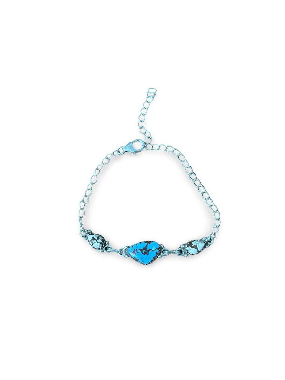 Turquoise and White Buffalo Silver Bracelet 8in adjustable